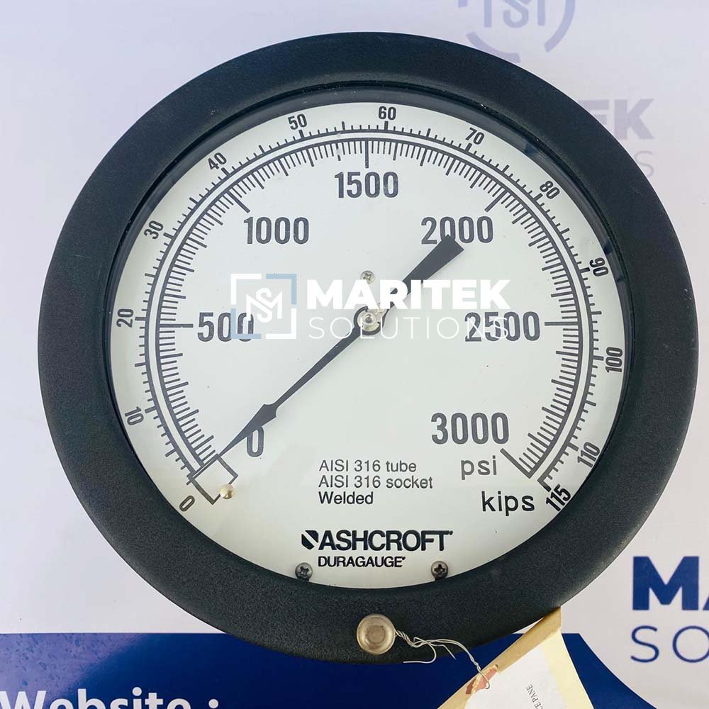 Ashcroft AISI 316 tube AISI 316 Socket (1Z700078001) Pressure Gauge 0 TO 115 kips & 0 To 3000 psi