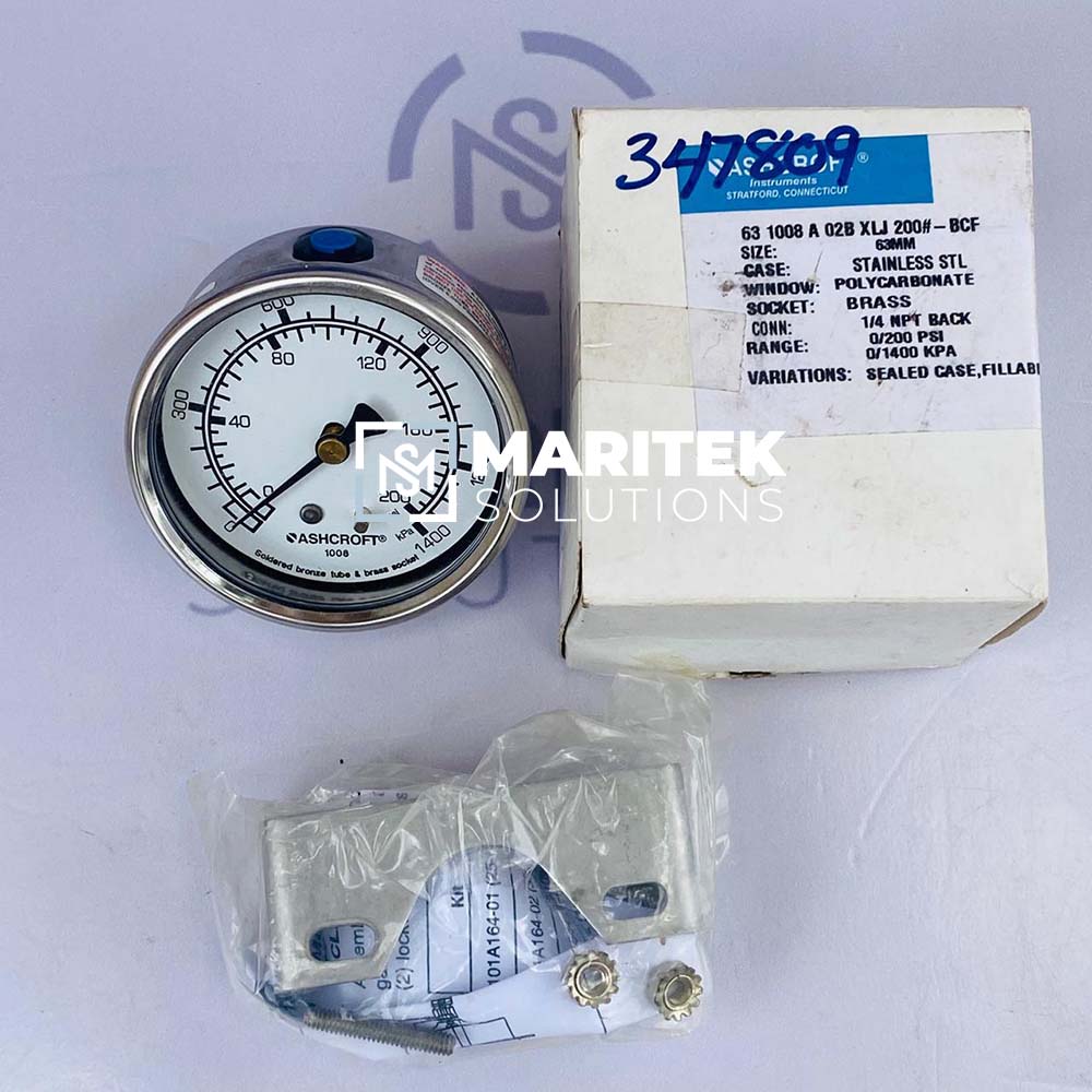 Ashcroft 631008 A 02B XLJ 200#-BCF Pressure Gauge 0 To 1400 kPa & 0 To 200 psi