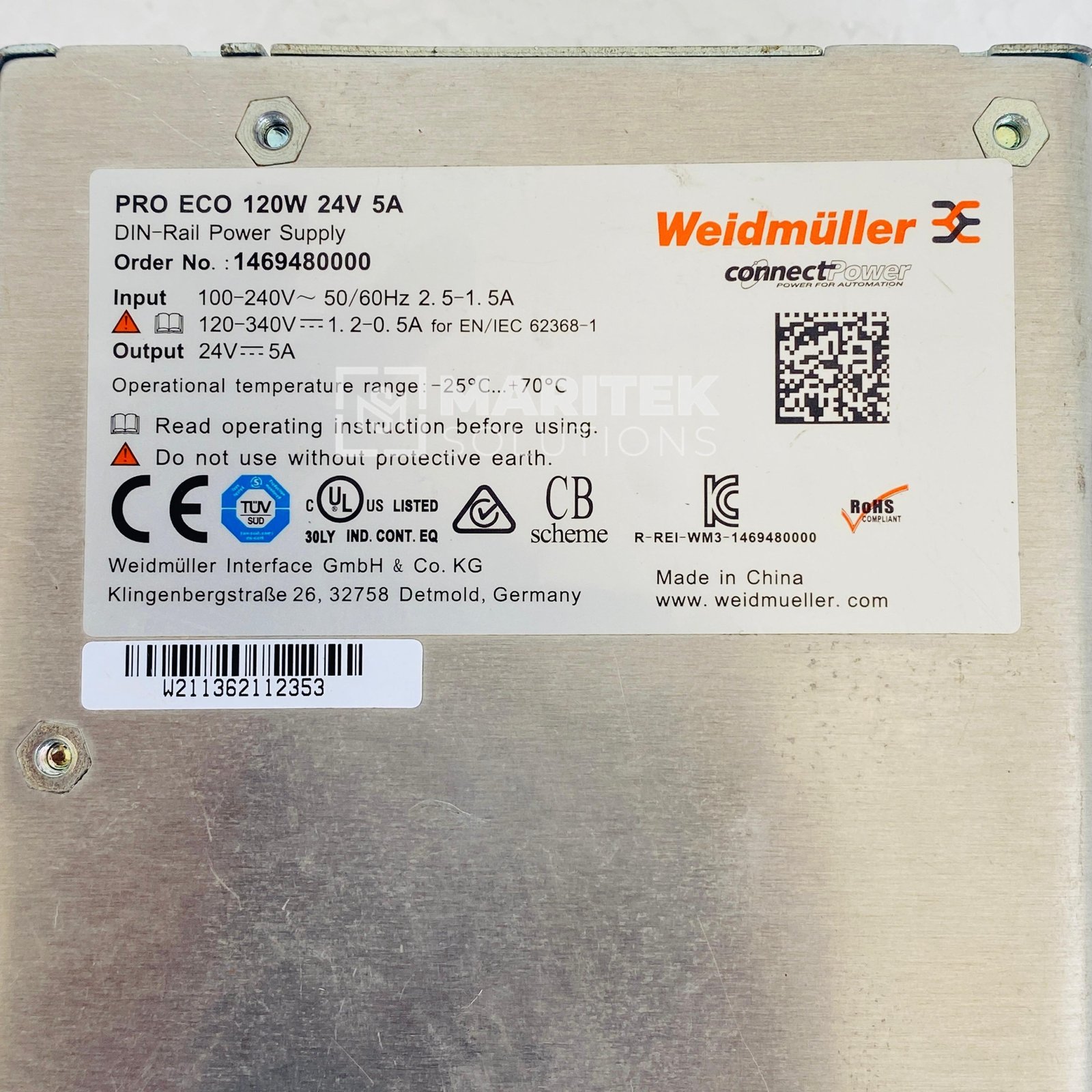 2. Pro Eco (1) Weidmuller 146980000 PRO ECO 120W 24V 5A DIN rail mountin
