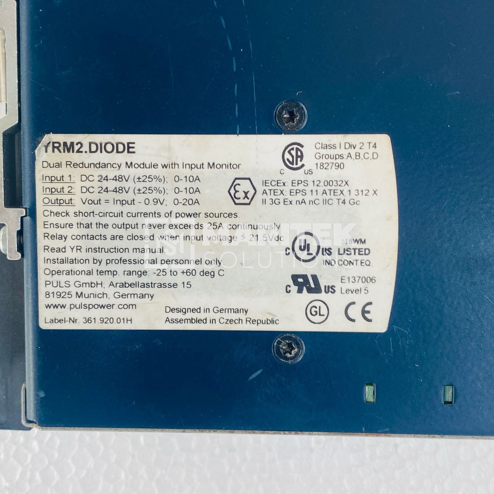 PULS YRM2.DIODE Dual Redundancy Module with Input Monitor