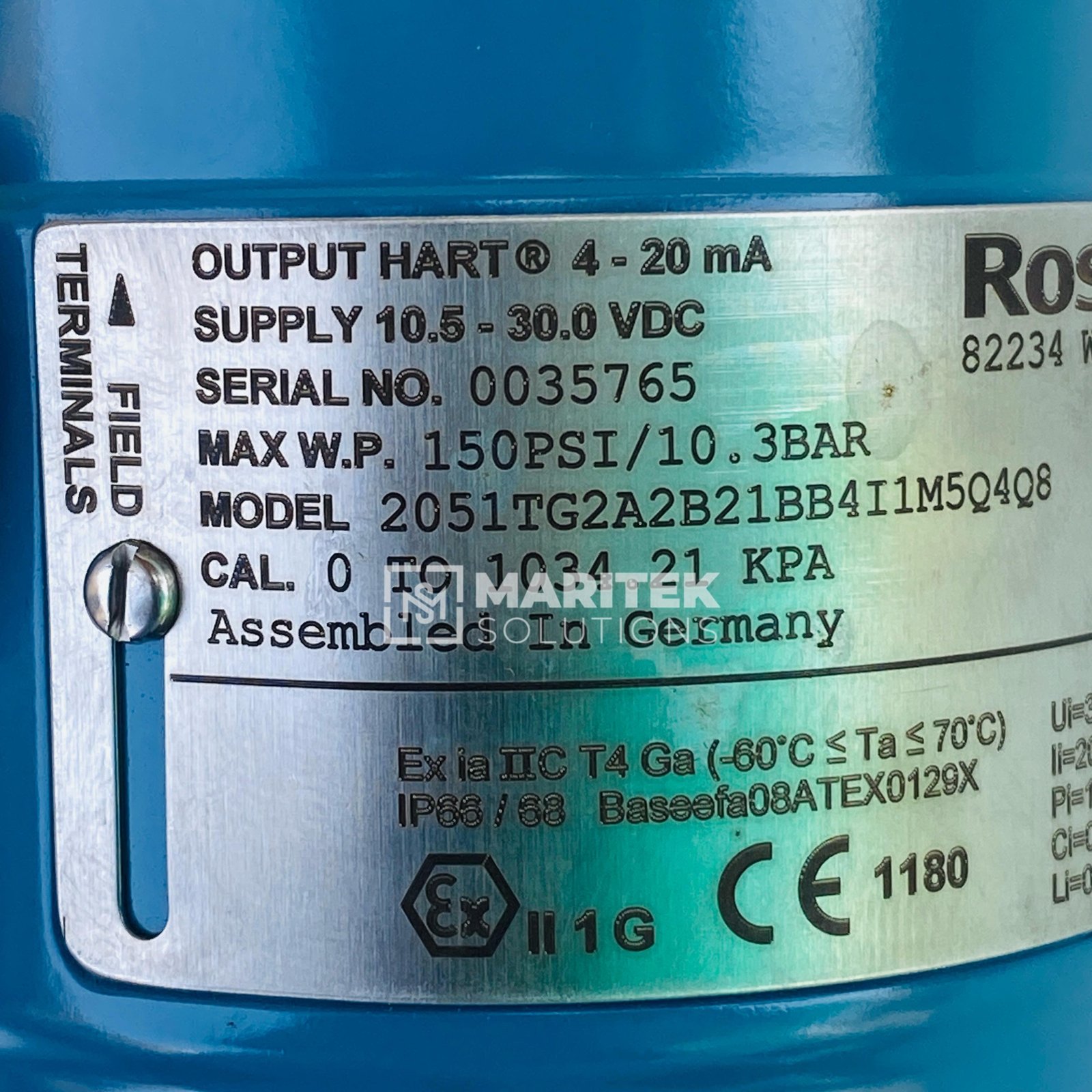 Rosemount 2051TG2A2B21BB4I1M5Q4Q8 Pressure Transmitter