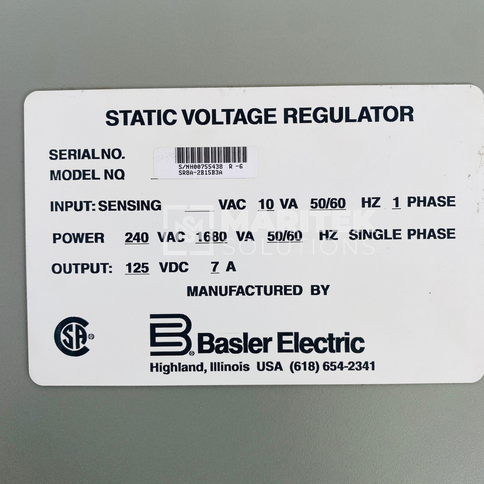1. SR8A-2B15B3A (1) Basler Electric SR8A-2B15B3A Static Voltage Regulator