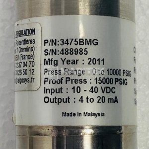 Algosys 3475BMG Pressure transducer (0 to 10,000 PSIG)