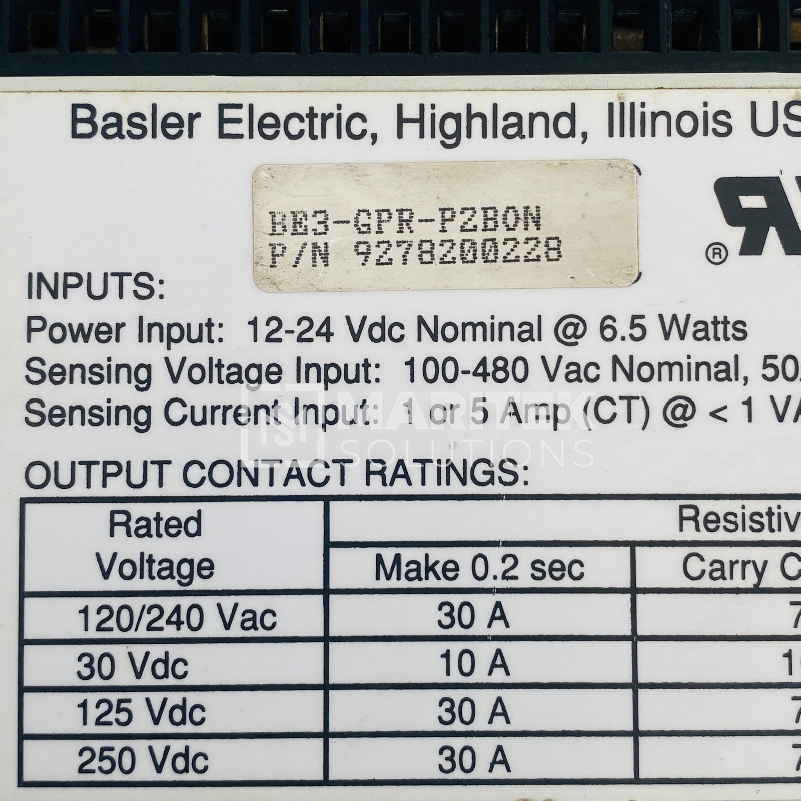 2. BE3-GPR-P2B0N (3) Basler Electric BE3-GPR-P2B0N Generator Protective Relay