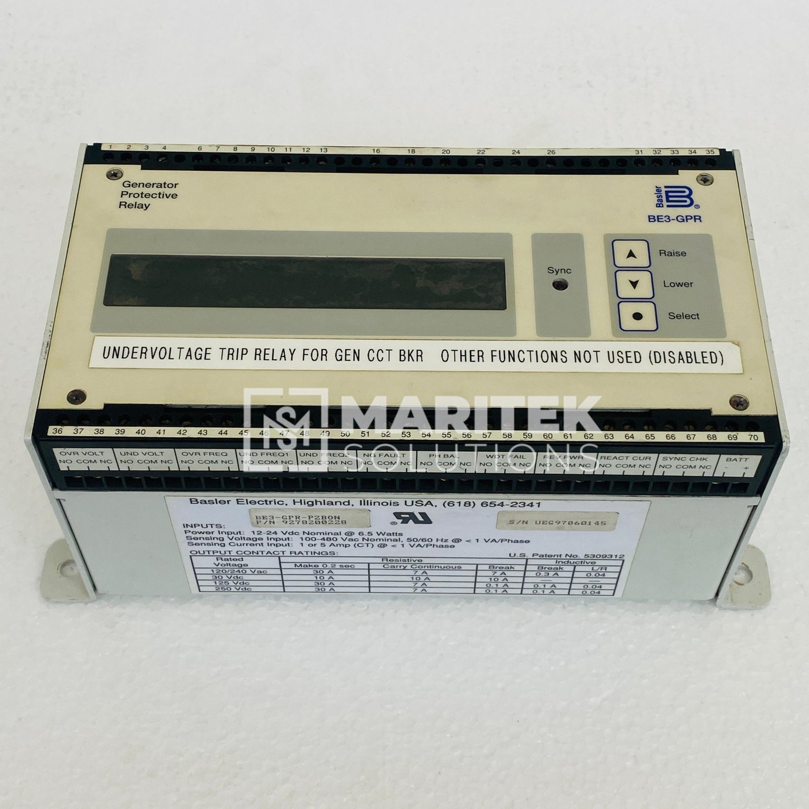 2. BE3-GPR-P2B0N (5) Basler Electric BE3-GPR-P2B0N Generator Protective Relay