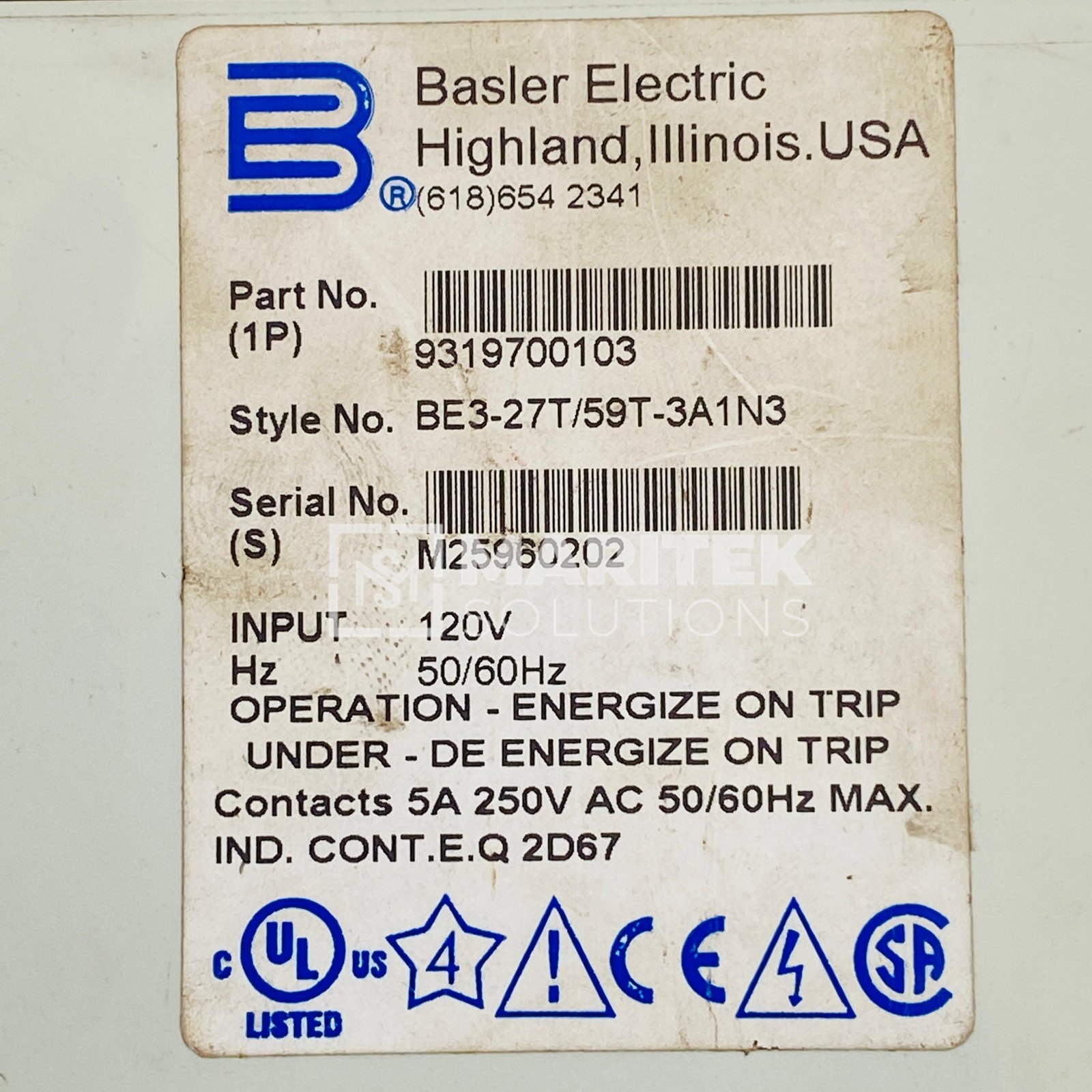 5. BE3-27T-59T-3A1N3 (1) Basler Electric BE3-27T/59T-3A1N3 Over/under voltage protective relay