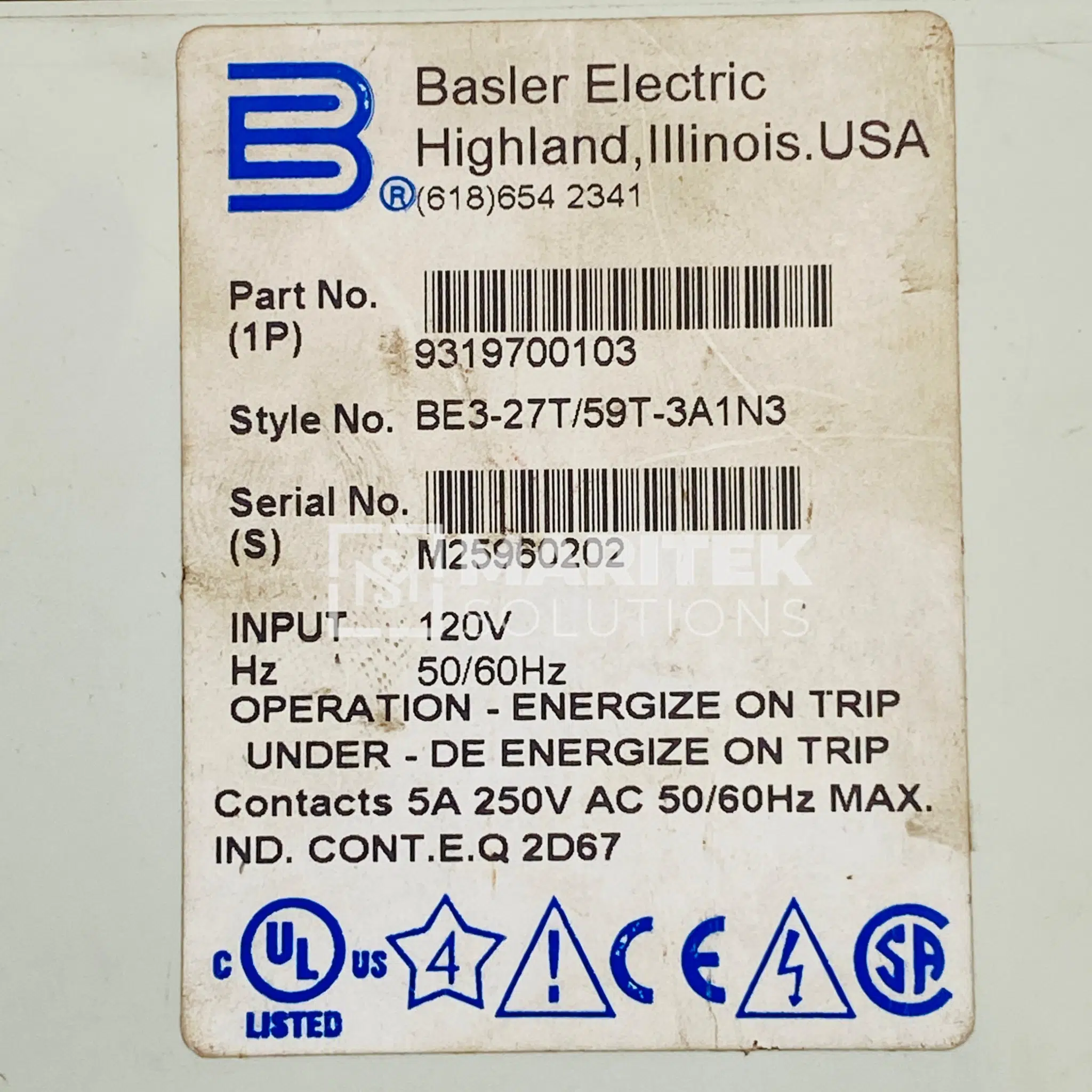 5. BE3-27T-59T-3A1N3 (1) Basler Electric BE3-27T/59T-3A1N3 Over/under voltage protective relay