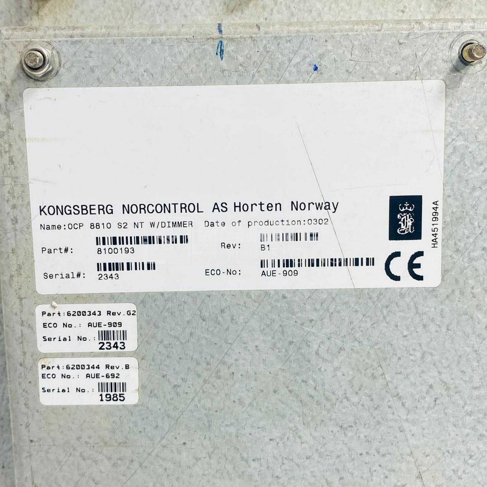 5. OCP 8810 S2 NT 8100193 (B1) (2) Norcontrol 8810 S2 NT Operator control panel