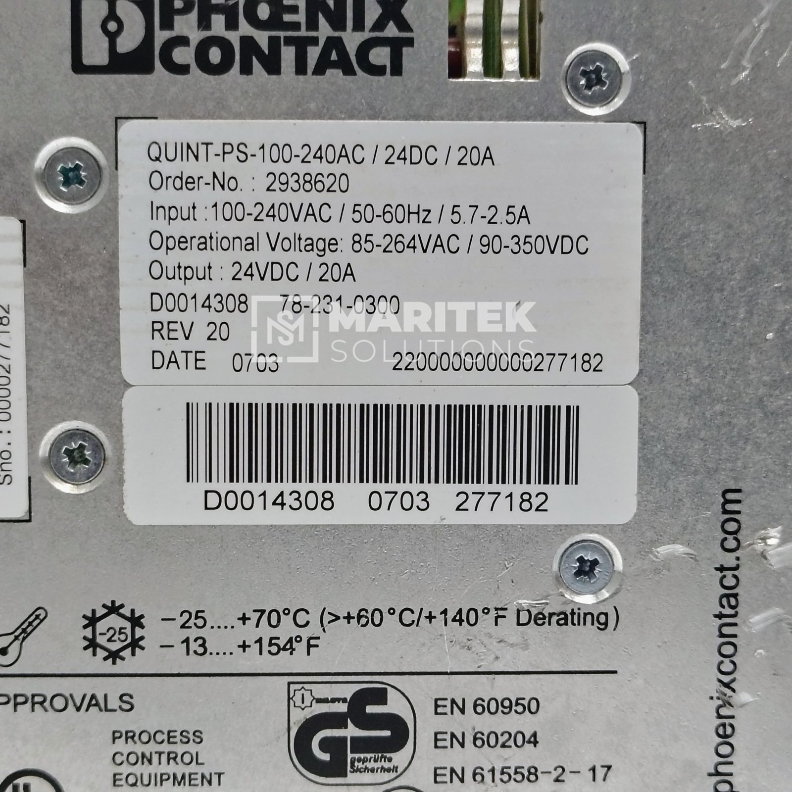 5. QUINT-PS-100-240AC – 24DC – 20A (4) Phoenix Contact QUINT PS-100-240AC/24DC/20A POWER DIN rail power supply unit