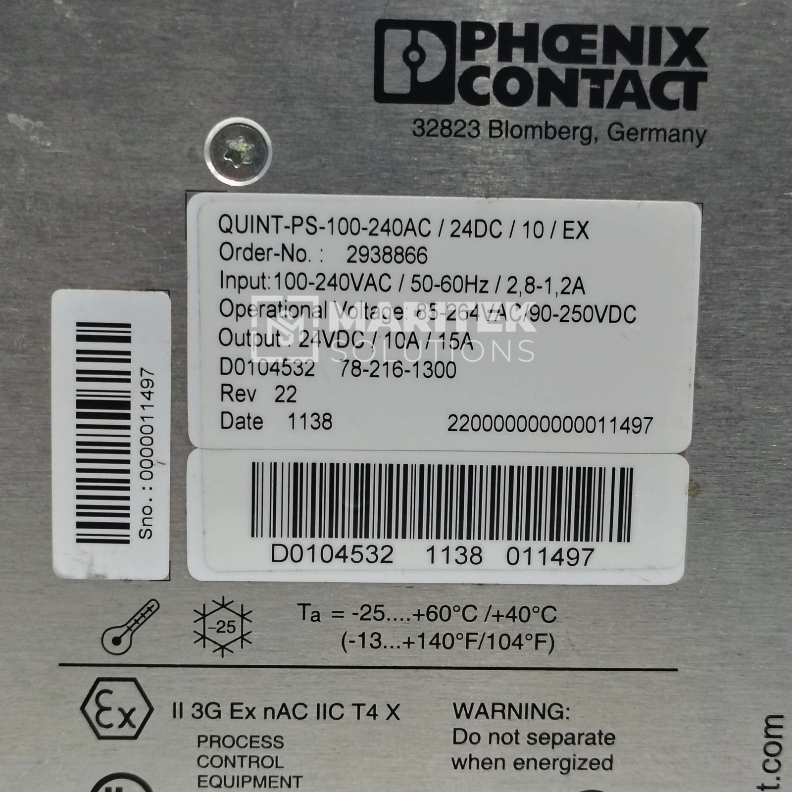 9. QUINT-PS-100-240AC – 24DC-10 – EX (4) Phoenix Contact QUINT-PS-100-240AC/24DC/10/EX DIN rail power supply unit (2938866)